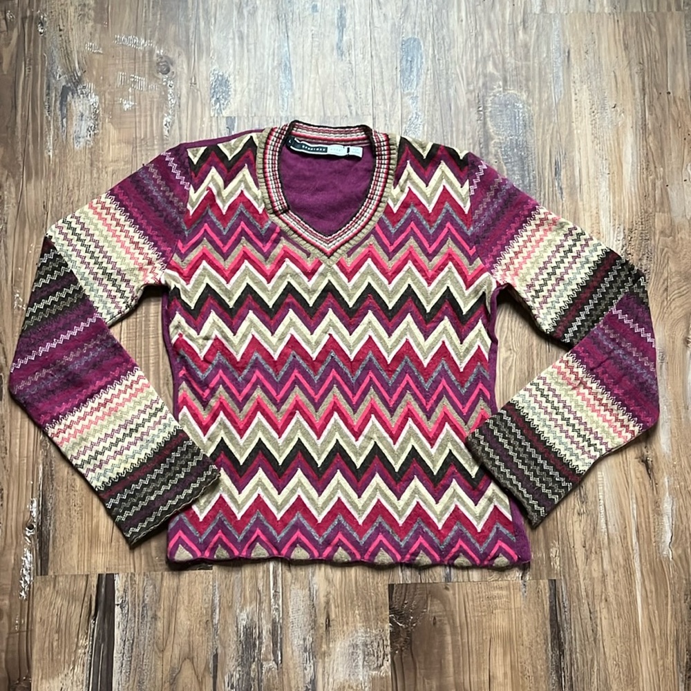 SportMax Angora Rabbit Blend V Neck Zig Zag LongSleeved Sweater